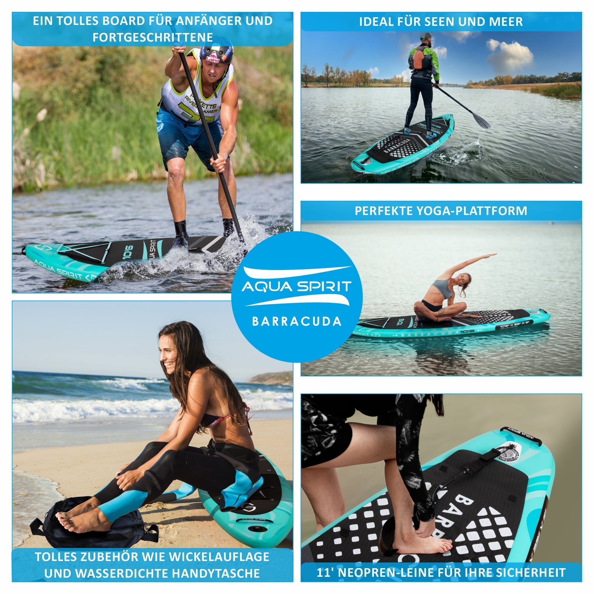 Aqua Spirit Barracuda SUP gonfiabile Stand Up Paddle Board 2025, 10'6x81,3 x 15,2 cm, Kit completo di conversione kayak con pagaia, zaino, pompa e altri accessori, Principianti e esperti Adulti
