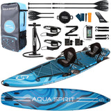 Aqua Spirit Aufblasbares Stand Up Paddle Board SUP Barracuda Kajak- 320x79x15cm/457x91x15cm - Erwachsene Anfänger/Experten | 150 kg Limit -Sitz, Paddel, Kajakblatt, Pumpe, Tasche 2 Jahre Garantie