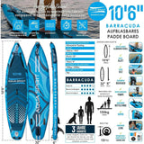 Aqua Spirit Barracuda SUP gonfiabile Stand Up Paddle Board 2024, 10'6x81,3 x 15,2 cm, Kit completo di conversione kayak con pagaia, zaino, pompa e altri accessori, Principianti e esperti adulti