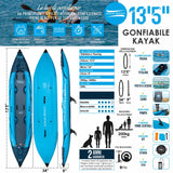 Aqua Spirit Tavola gonfiabile per kayak, 10'5"/13'5", kit completo per kayak per 1 o 2 persone con pagaia, zaino, pompa a doppia azione e altri accessori, Principianti ed esperti per adulti, 3 anni